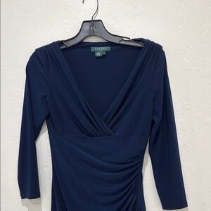 Lauren Ralph Lauren Blue Sheath Dress with Cowl Neck
